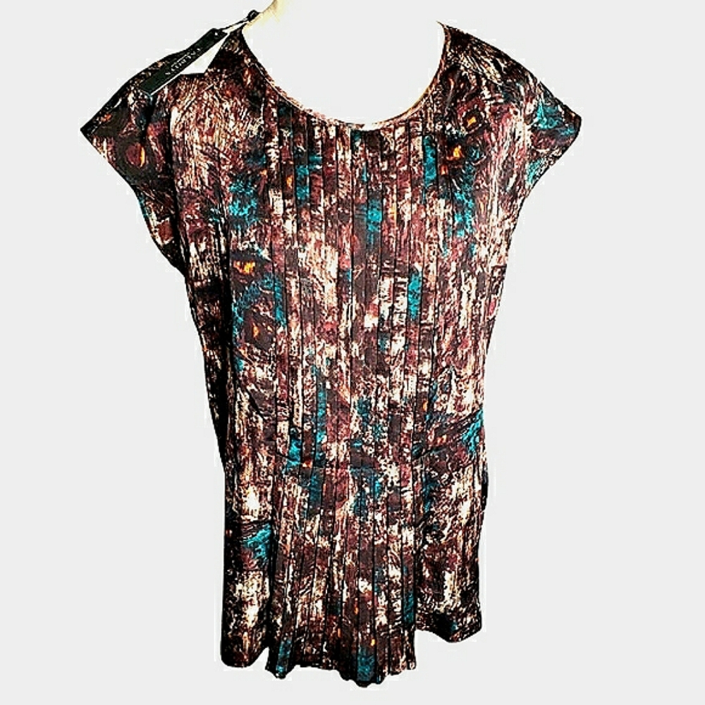 Talbots Pleated Front Cap Sleeves Gift Office Party Business Abstract Print 14